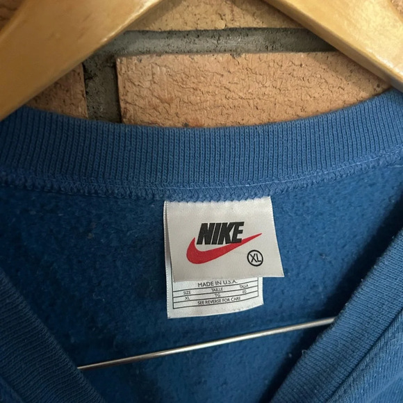 Vintage 90s Nike Light Blue Swoosh Logo Pullover Crewneck Sweatshirt Size XL - Picture 3 of 5
